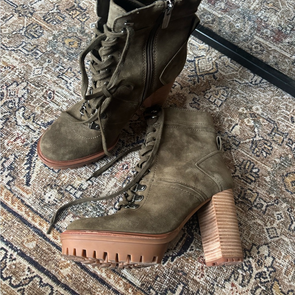 Olive Lace-Up Heeled Boots